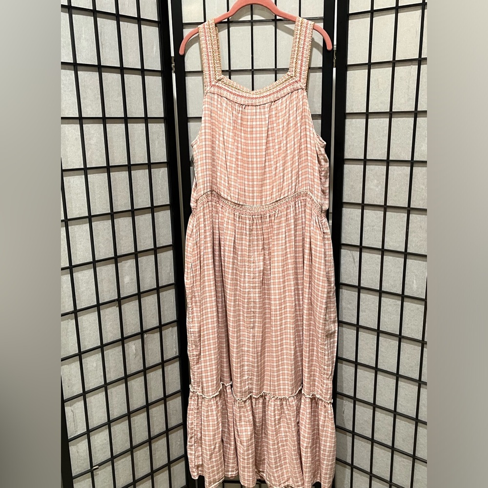 OLD NAVY SLEEVELESS WAIST DEFINED Pink Checkered COTTAGECORE MAXI Dress SIZE XXL - Picture 6 of 11